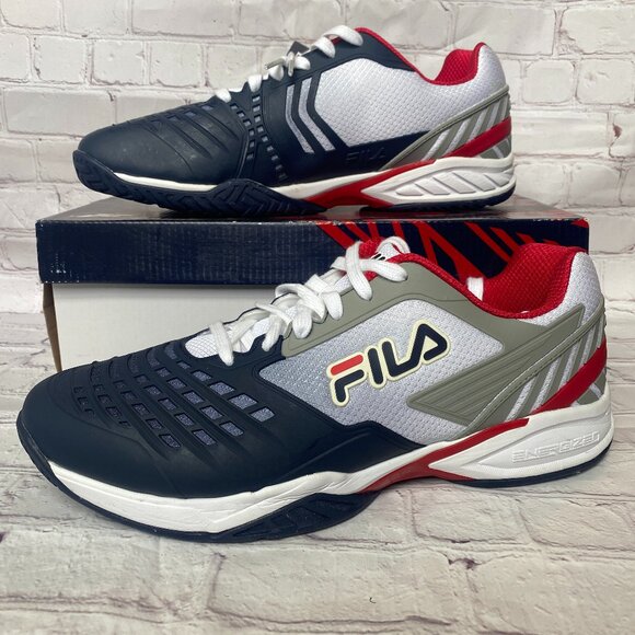 New In Box Fila Men's Axilus 2 Energized Tennis Shoes (White/Navy/Red) - Picture 1 of 8